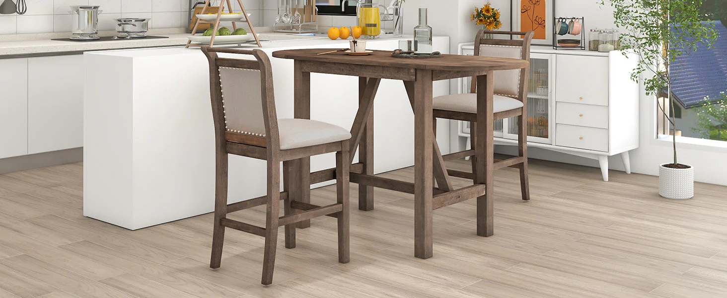 Walker Edison | 3-Piece Wood Counter Height Drop Leaf Dining Table Set with Chairs