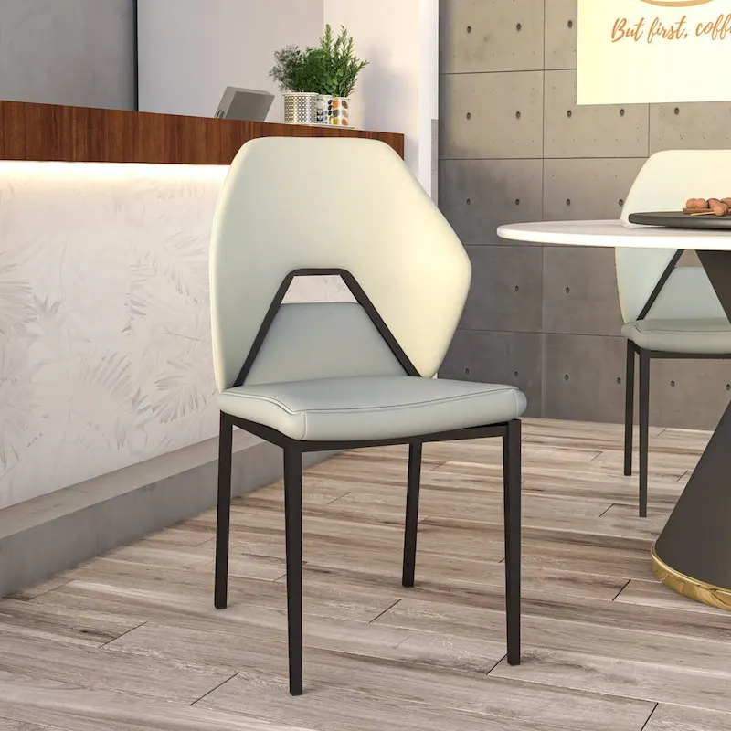 Eclat Leather Dining Chair in Black Iron Modern Upholstered Accent Kitchen Side Chair