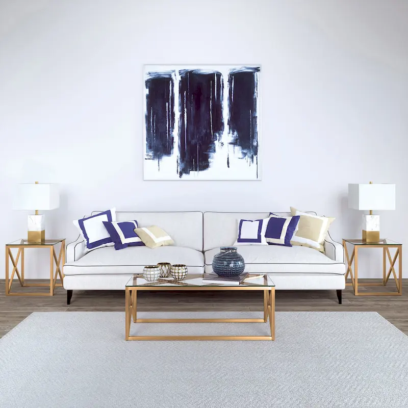 Geometric X-Base Metal & Glass Side Table in Golden Brass Finish