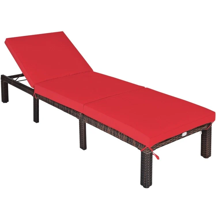 Outdoor Wicker Chaise Lounger with Adjustable Backrest for Relaxation - 77.5 x 26 x 14-32 (L x W x H)