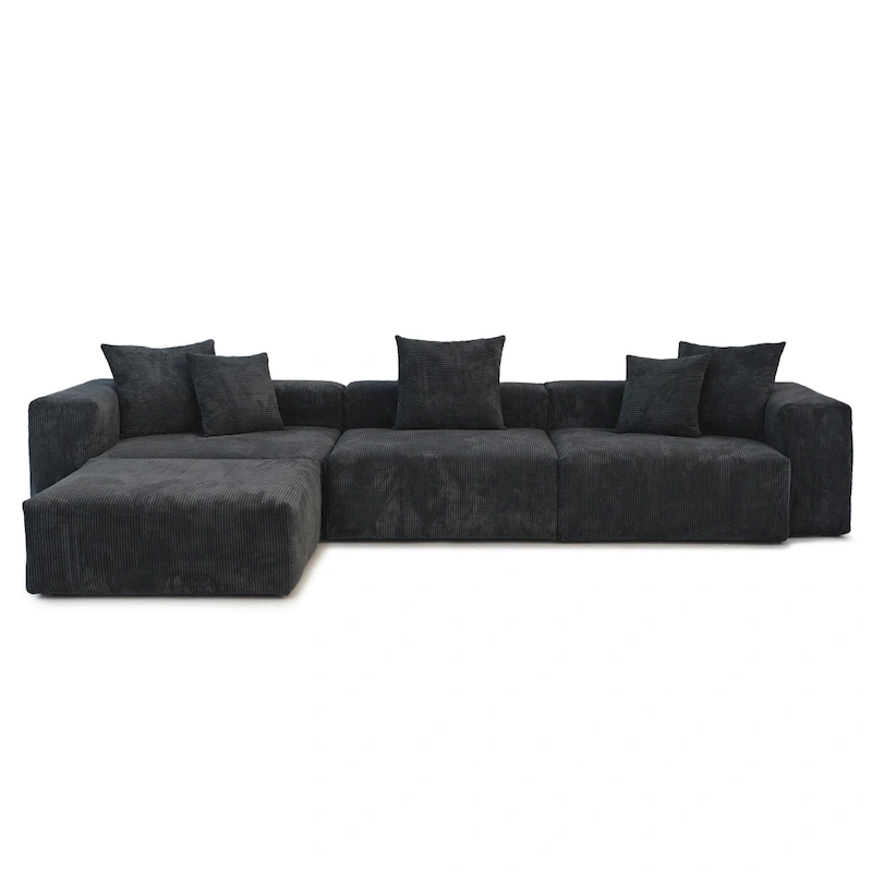 L Shaped Modern Sectional Couch Sofa with 5 Pillows and Chaise Ottoman, Cushion Covers Removable