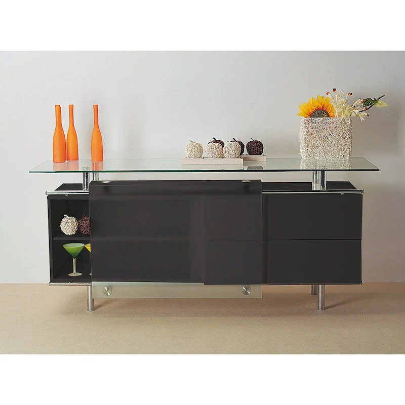 Lacquer buffet with frosted sliding glass door, 71x21x31H