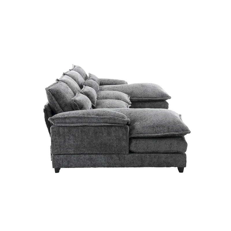 110.63 Modern U-Shaped Chenille 4 Seater Sectional Sofa with Double Cushions, 2 Chaise and High-Density Foam