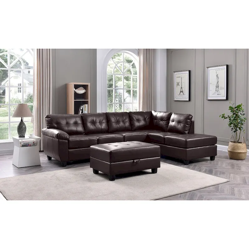 Gallant 111 in. W 2-piece Faux Leather L Shape Sectional Sofa - 78 L x 111 W x 32 H