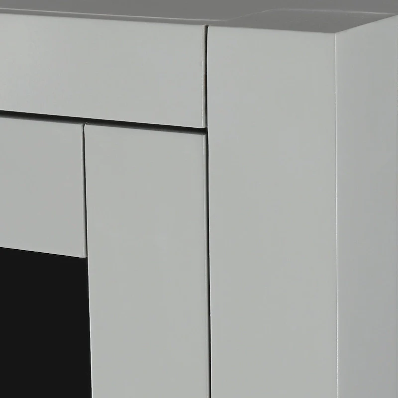 Chilled Gray Linen Tower with Glass Door, 4 Drawers & 2 Adjustable Shelves