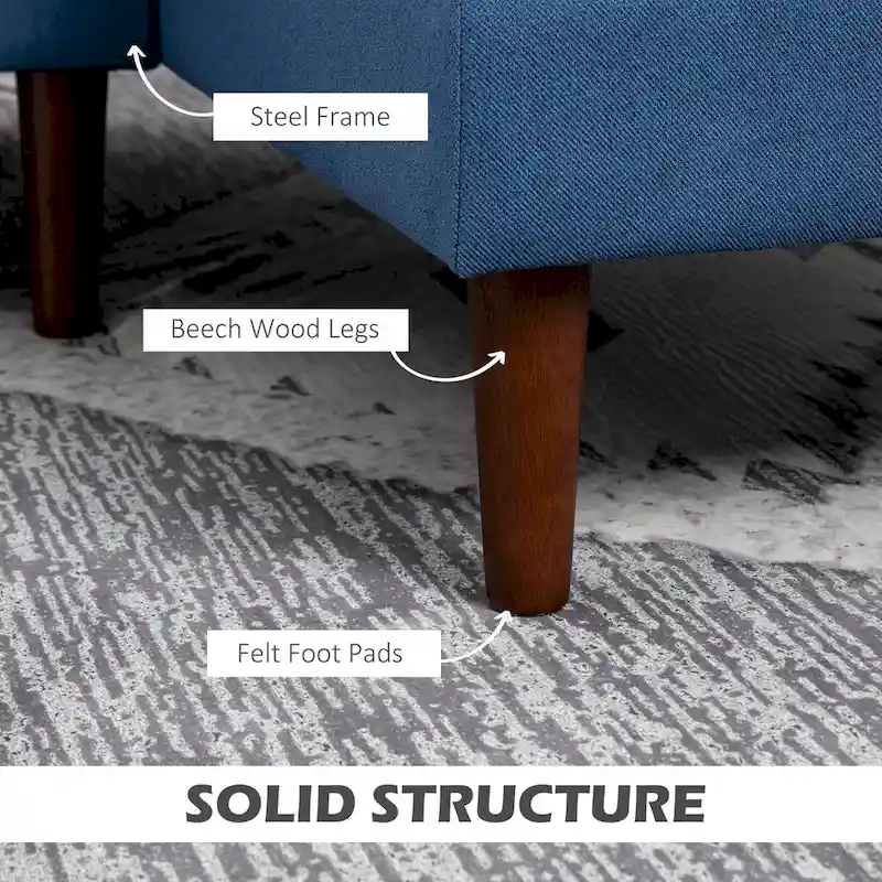 HOMCOM Fabric Sectional Couch with Reversible Sleeper Sofa, Modern L Shaped Sectional Sofa with Pillows, Wooden Legs