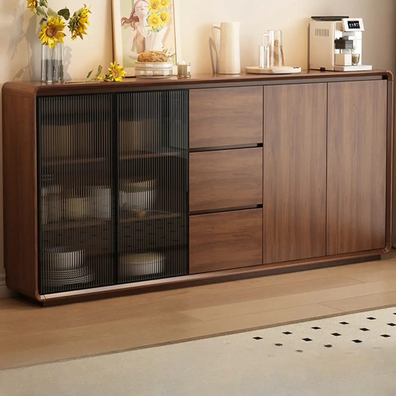 Casual Espresso Wood Sideboard with Drawers