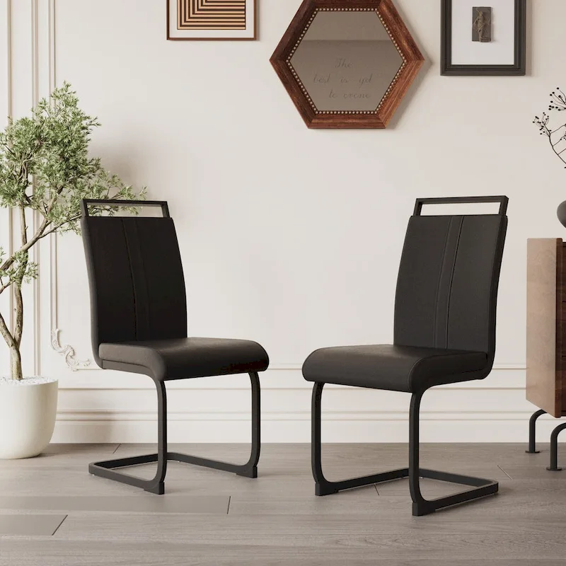 Modern Dining Chairs,PU Faux Leather High Back Upholstered Side Chair with C-shaped Tube.Metal Legs(Set of 4)