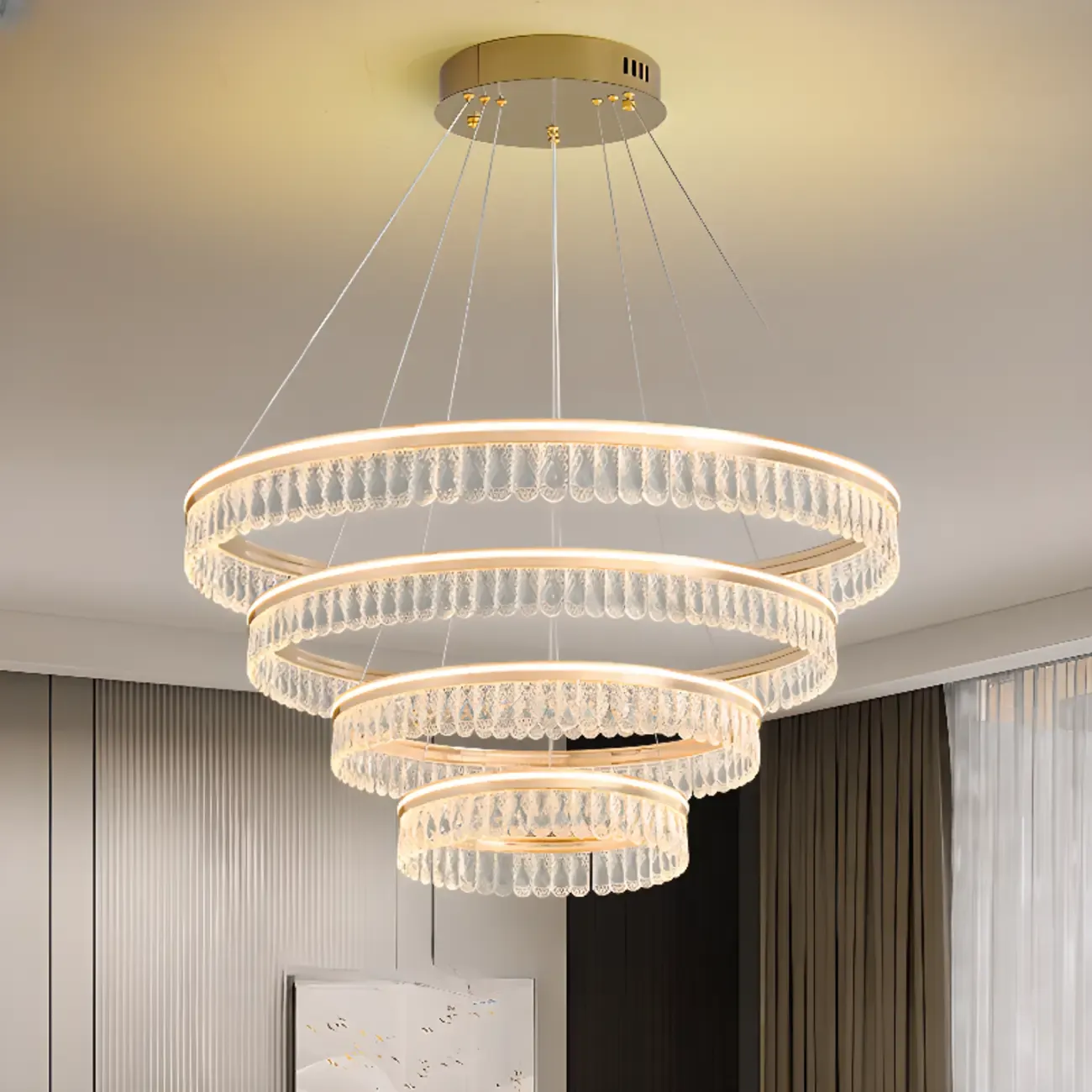 Dimmable Circle Gold Crystal Modern LED Chandeliers