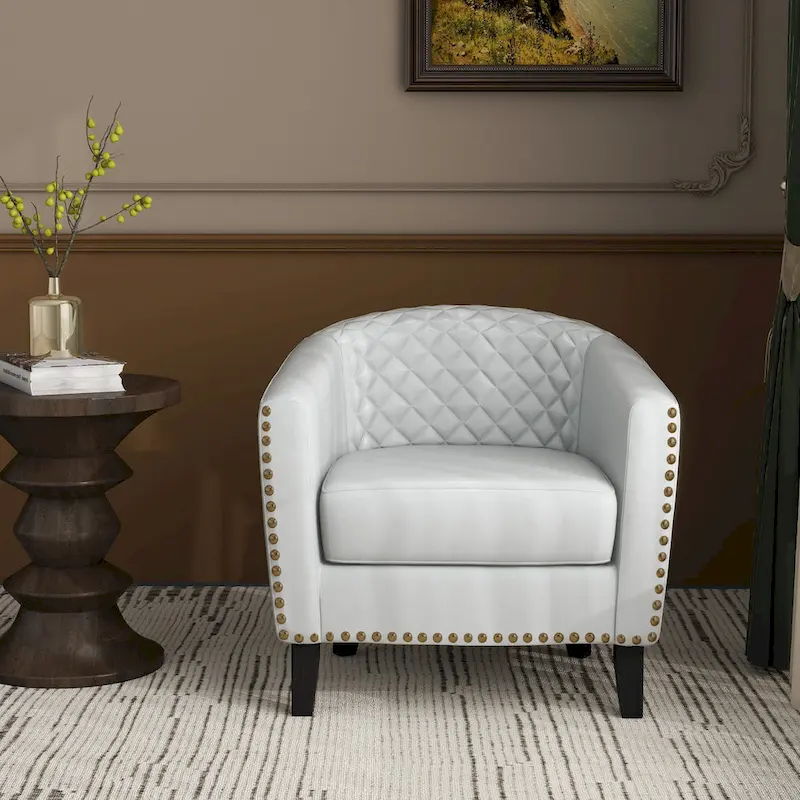 Axia 4 Set Modern Faux Leather Barrel Accent Chair with Wood Legs