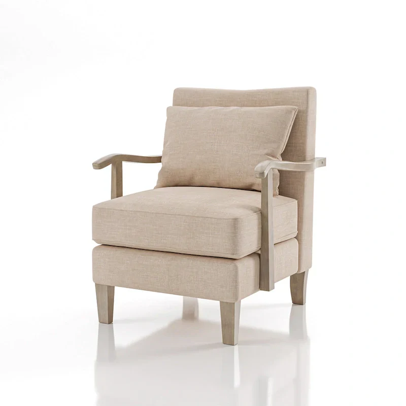 Cova Contemporary Beige Fabric Vinyl Accent Chair by Furniture of America
