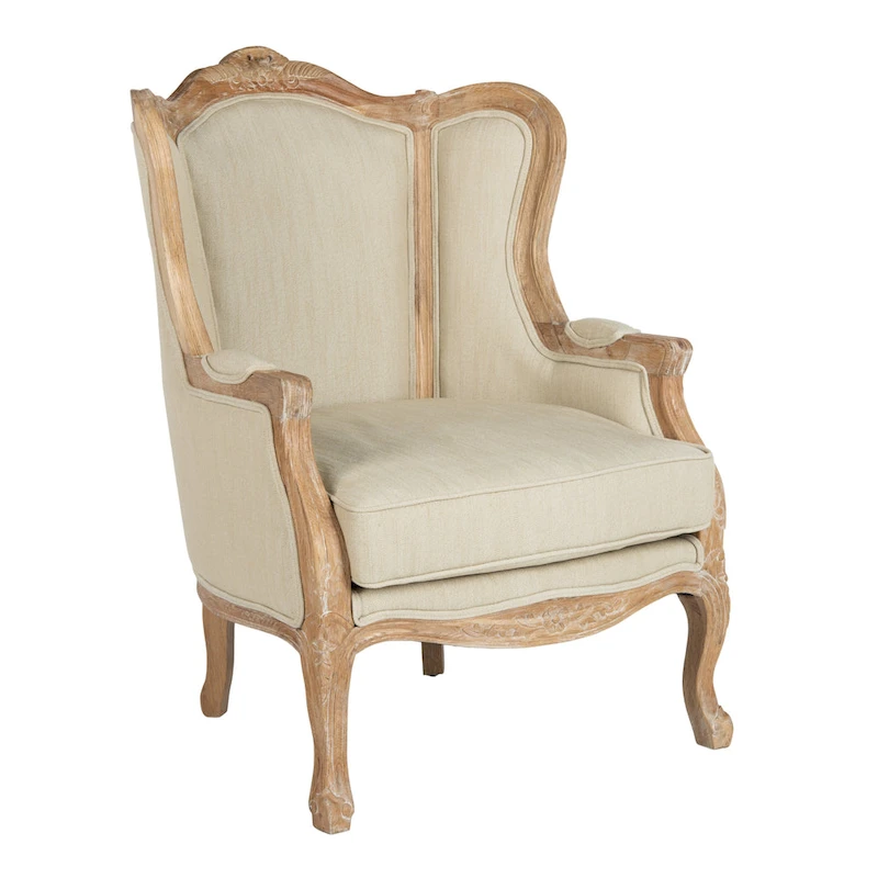 SAFAVIEH Couture Kali Oak Natural Linen Wing Chair - 34Wx34Dx40H