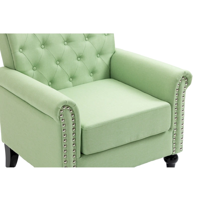 Mid-Century Modern Accent Chair, Linen Armchair w/Tufted Back/Wood Legs