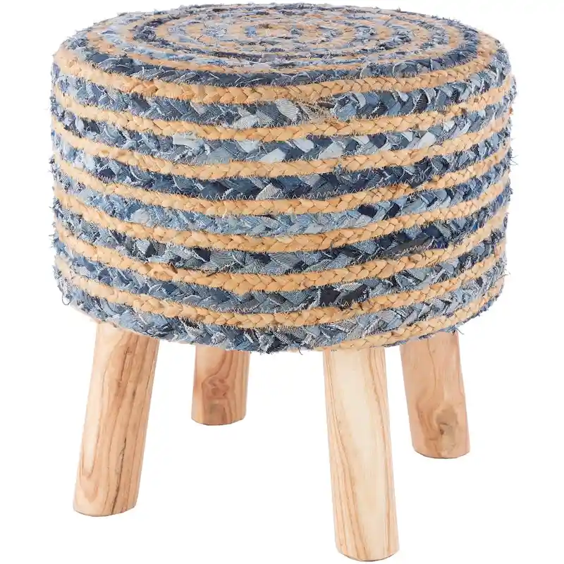 Hand Crafted Bohemian Jute and Wood Foot Stool