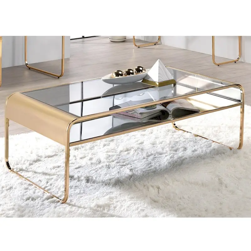 Watler Contemporary Gold 48-inch Glass Top 1-Shelf 2-Piece Coffee Table Set by Furniture of America