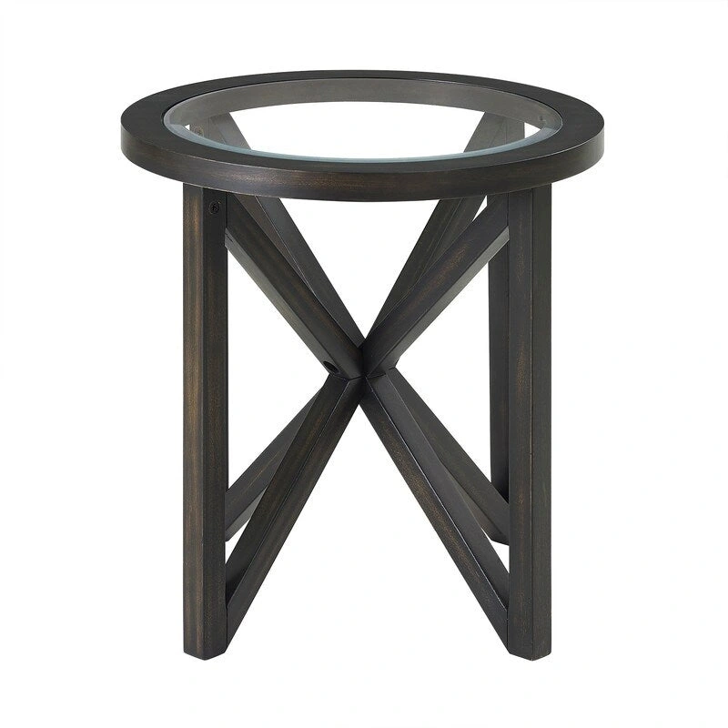 Modern Glass Coffee Table X-Cross Solid Wood Base End Table