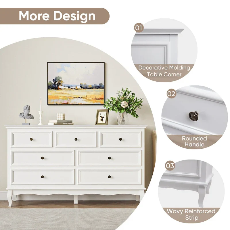 7 - Drawer Dresser with Solid Wood Legs and Painted Finish