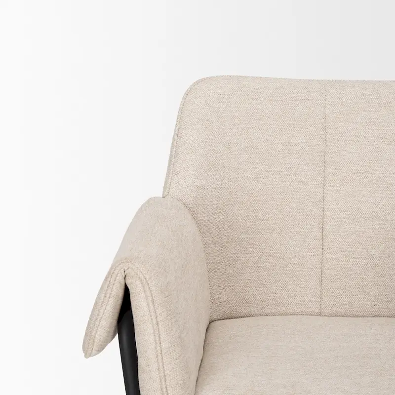 Dining Chair w/ Cream Boucle Fabric & Matte Black Metal Legs