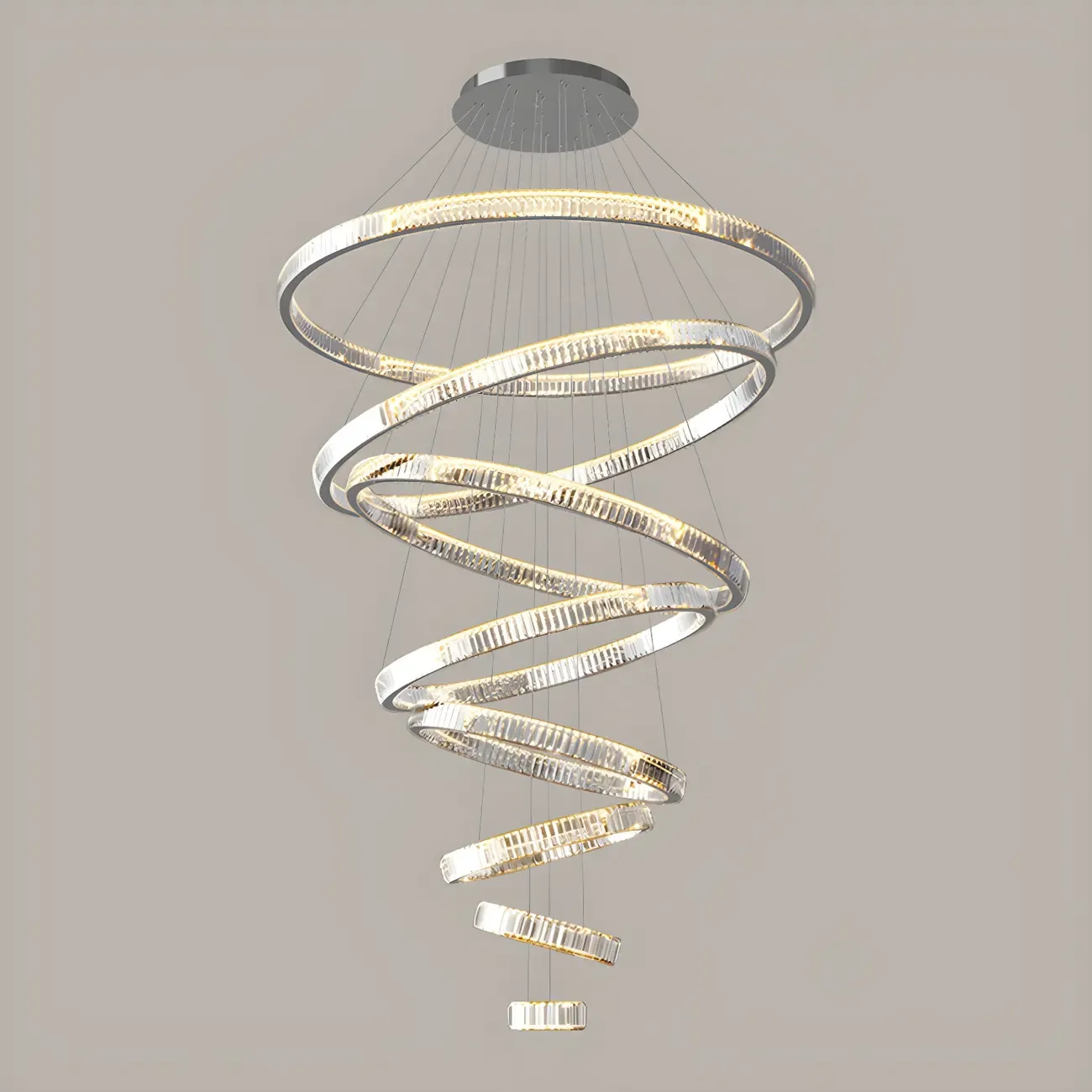 Gold Spiral Ring Crystal Tier Chandelier Modern Remote LED
