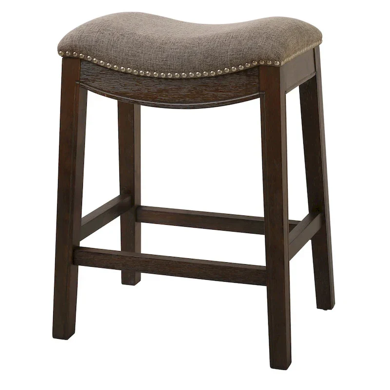 HomeRoots 26 Gray and Brown Fabric and Solid Wood Backless Counter Height Bar Chair
