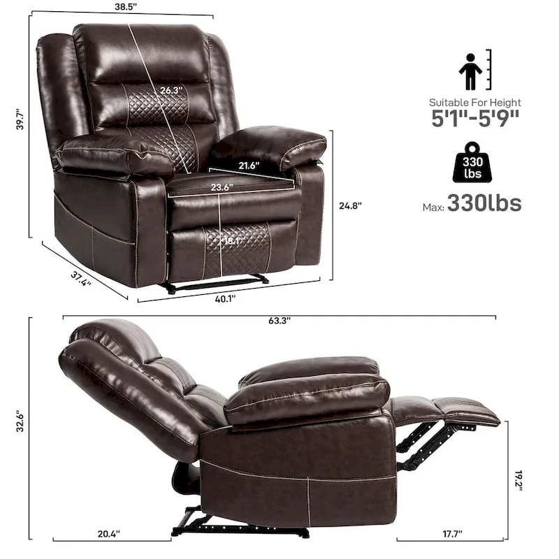 Breathable Leather Massage Recliner Chair Manual Living Room Reclining Sofa