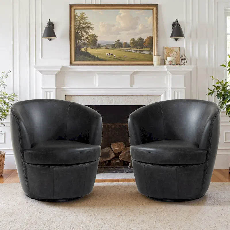 Modern Swivel Leather Accent Chair Upholstered Barrel Chair