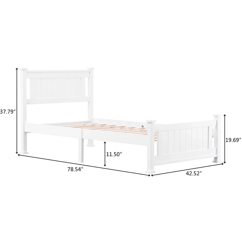 Classic Design Panel Bed Frame with Headboard White