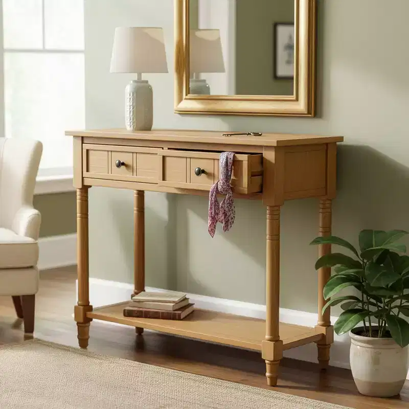 GDFStudio Darren Traditional Entryway Console Table with 2 Drawers and Bottom Shelf