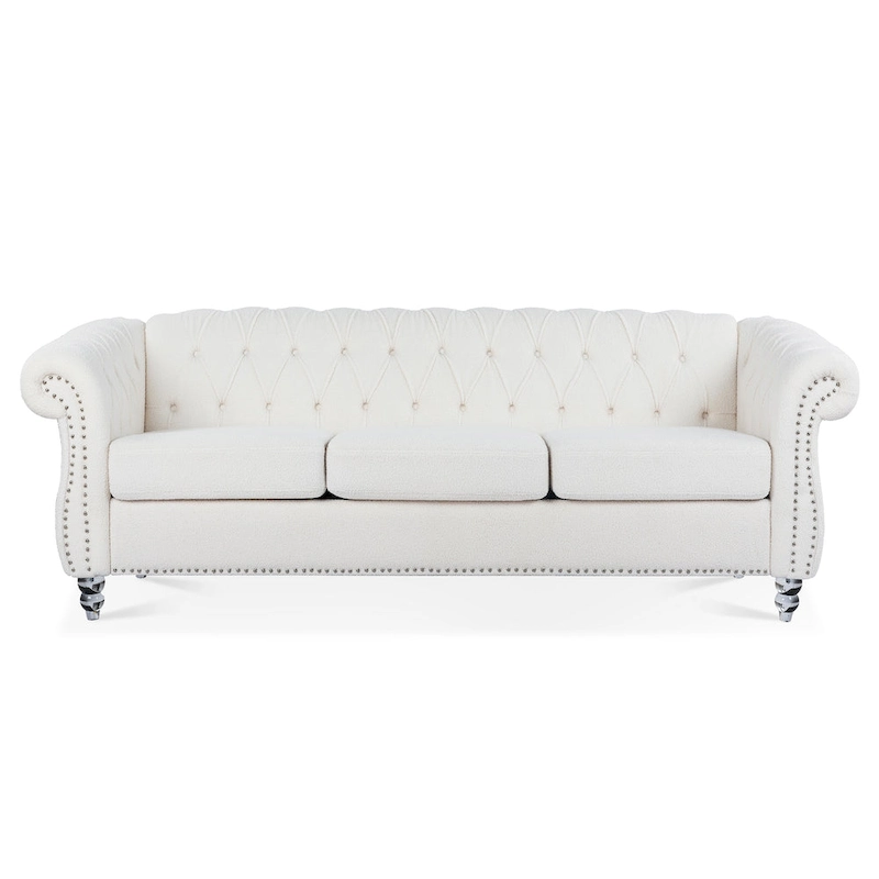 Upholstered Rolled Arm Chesterfield 3-Seater Sofa