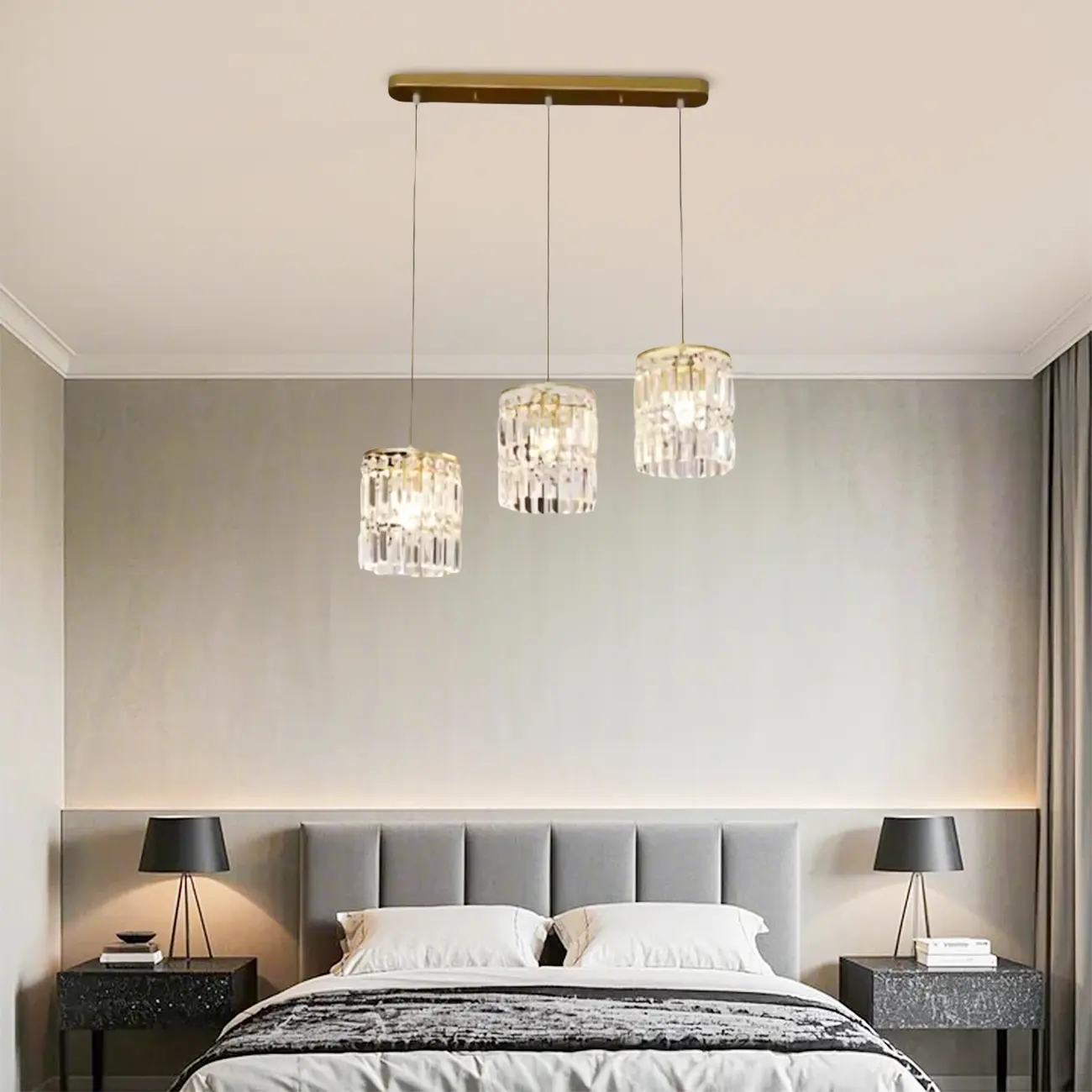 Kitchen Island Modern Crystal Cylinder Pendant Light