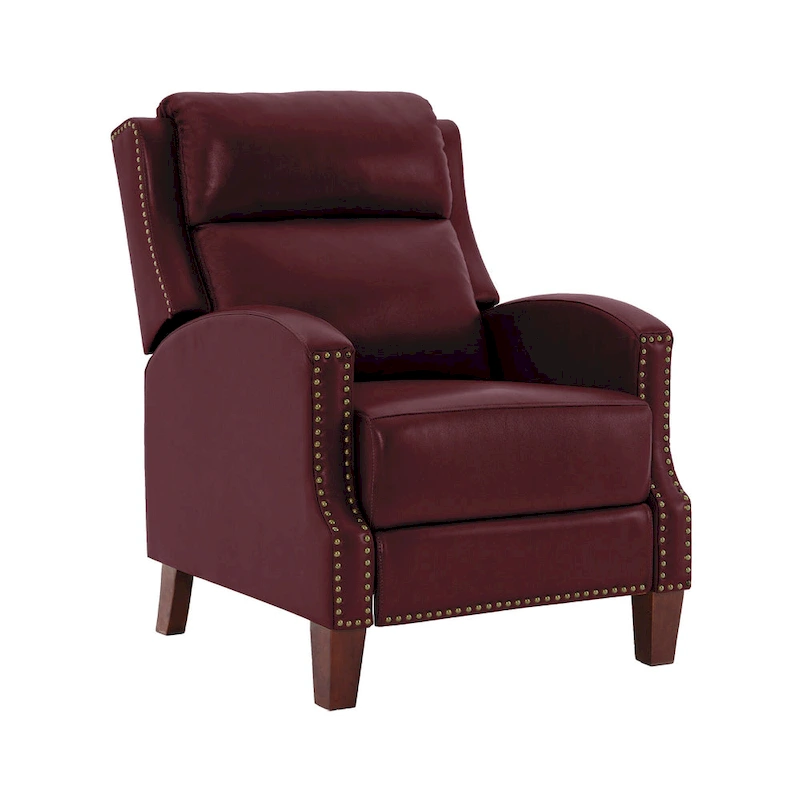 Genuine Leather Pushback Recliner with Multi-Angle Seat Back and Solid Wood Legs