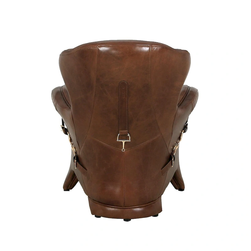 Pasargad Home Aspen Top Grain Leather Wing Chair, Brown - W31xD34.5xH33.5