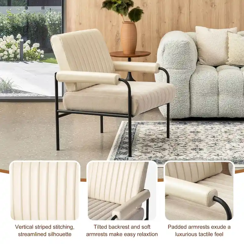 Glitzhome Set of 2 29.5W Leatherette and Fabric Combination Armchairs With Padded Arms - 29.5 W x 34 H x 30 D