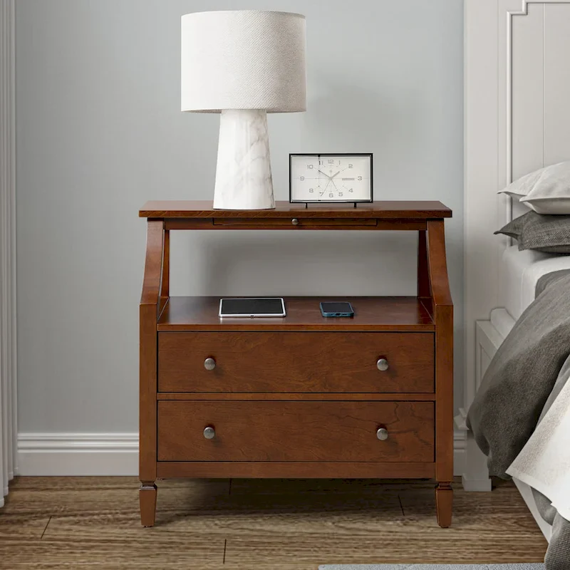 Jennifer 2 - Drawer Nightstand with Built-In Outlets and Pull-out Tray by HULALA HOME