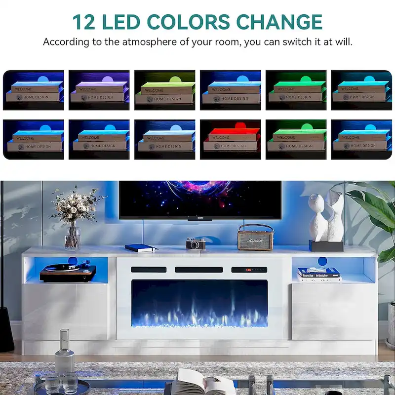 80 TV Stand with 36 Electric Fireplace, White