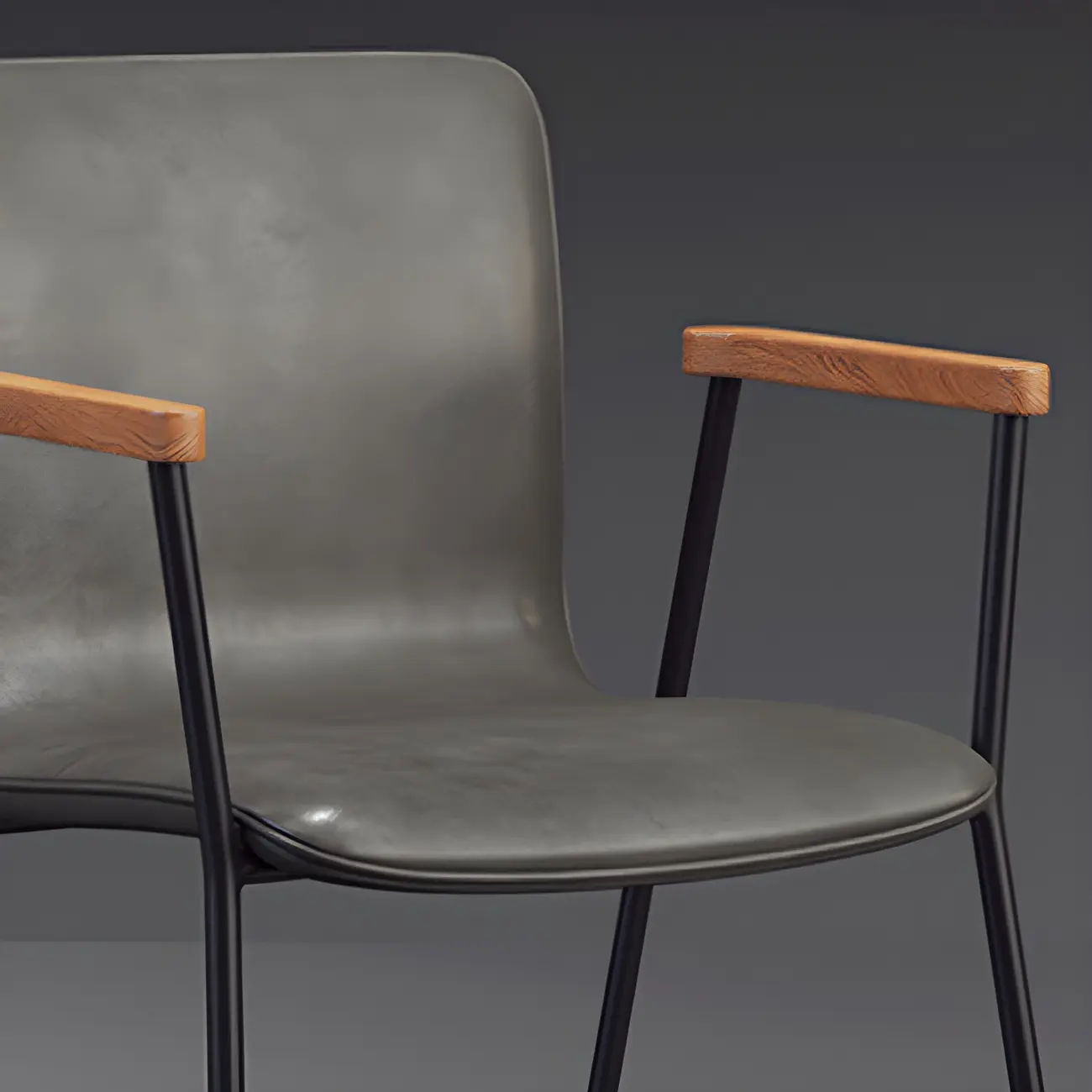 Leather Metal Legs Armrest Backrest Dining Chair