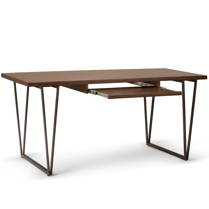 WYNDENHALL Travis SOLID WOOD Modern Industrial 66 inch Wide Writing Office Desk in Natural Aged Brown