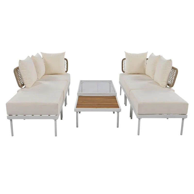 8-Piece Patio Sectional Sofa Set with Tempered Glass Coffee Table