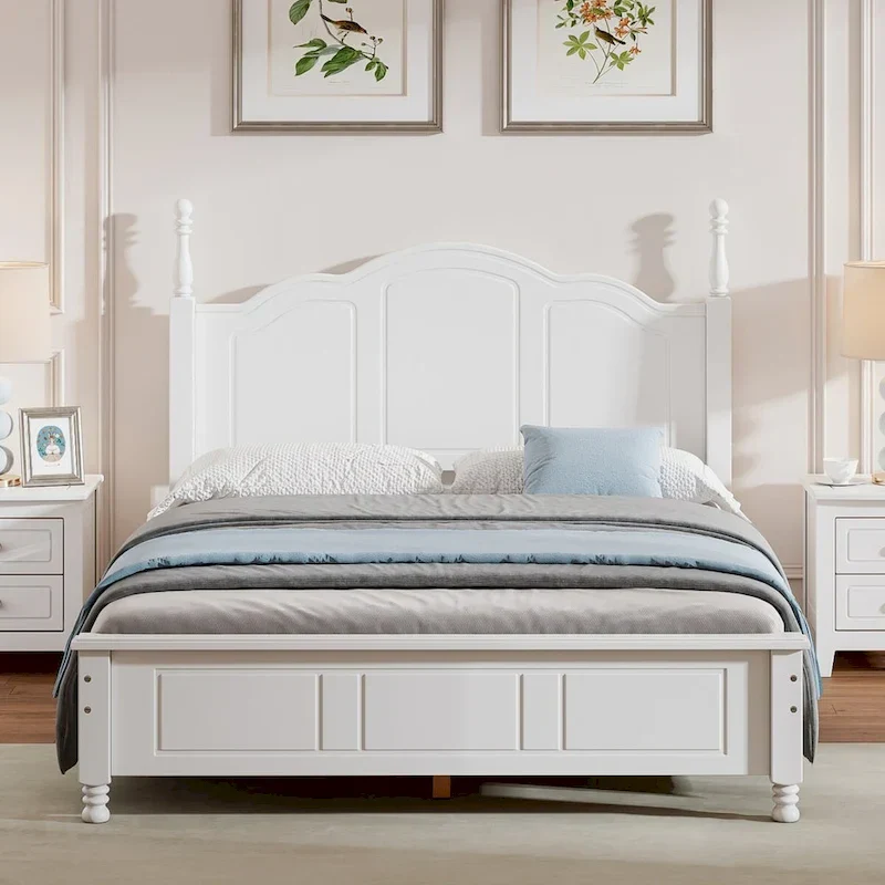 Platform Bed Frame,Retro Style Platform Bed with Pine Wooden Slat Support,