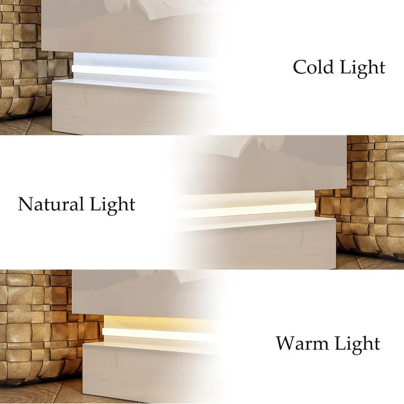 White LED TV Stand 70 TV High Gloss TV Entertainment Center Glass Top