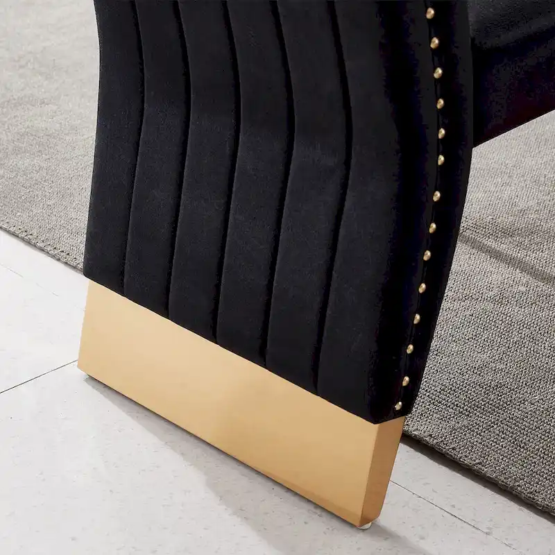 Modern Channel High Back Dining Chairs with Nailhead Trims and Polished Metal Legs