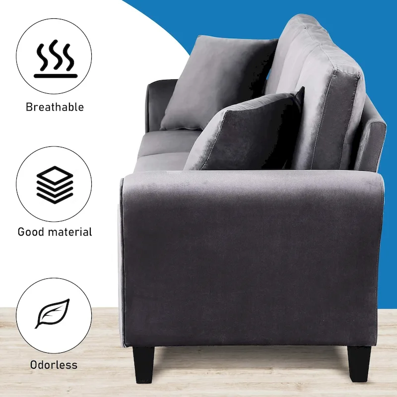 Aukfa Upholstered 3 Seater Sofa Couch with 2 Pillows