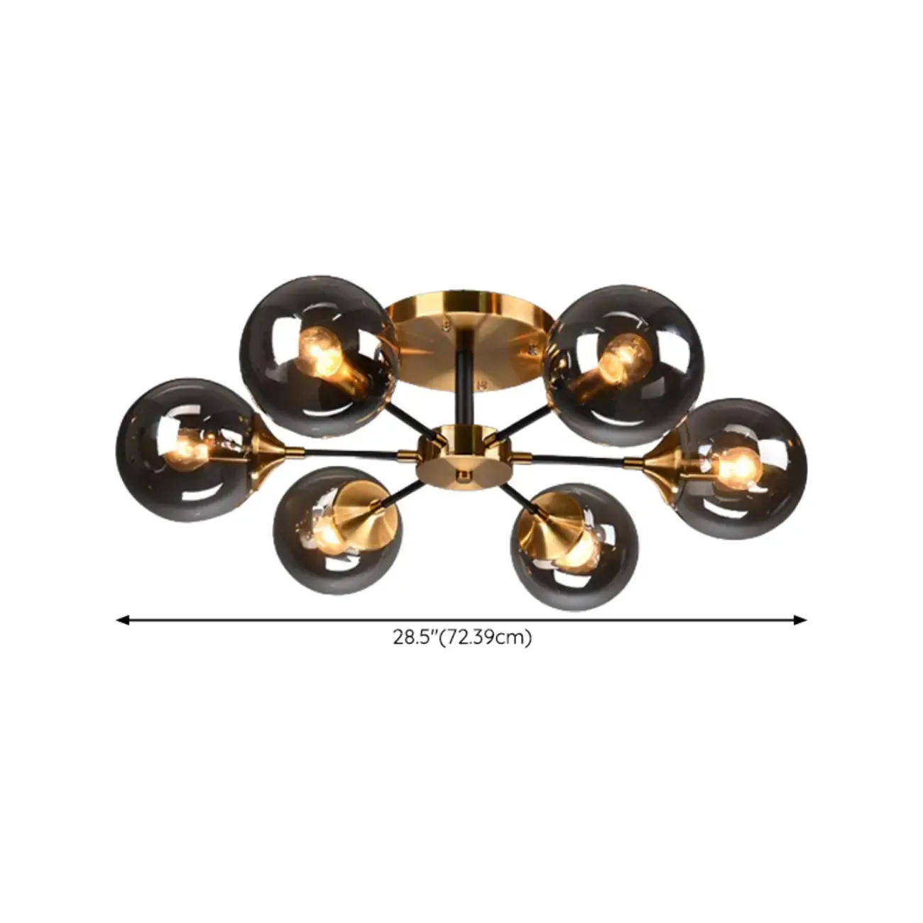 Large Smoke Grey Globe Glass Sputnik Semi Flush Ceiling Light