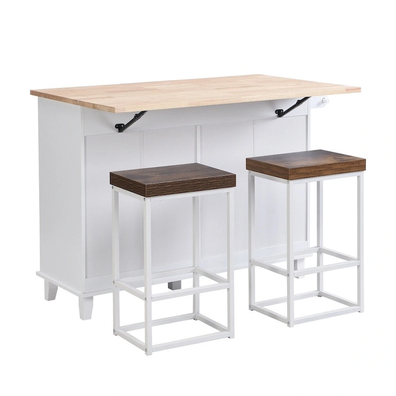Farmhouse Kitchen Island Set with Drop Leaf Top and 2 Seatings