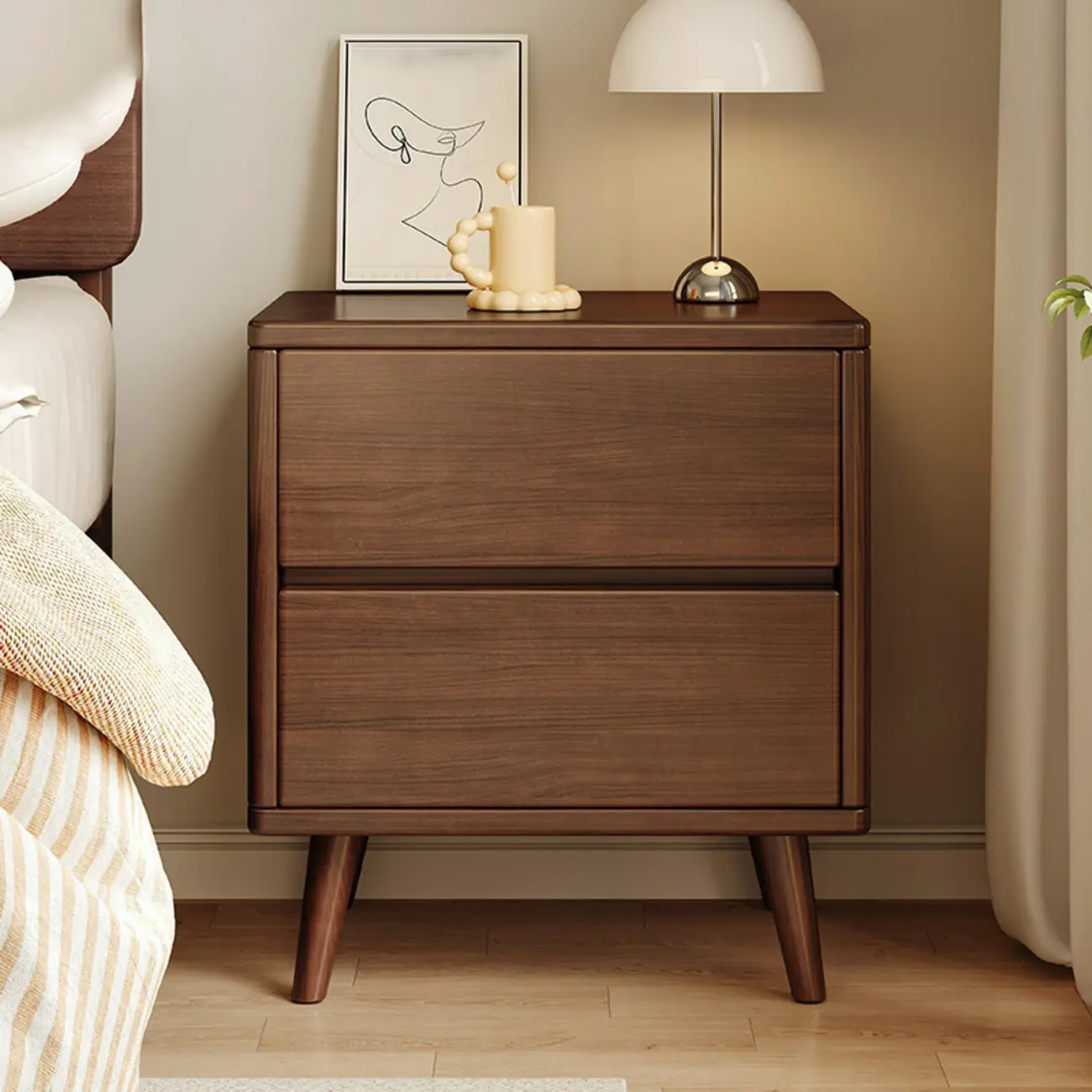 Natural Finish Wood Nightstand with Drawers