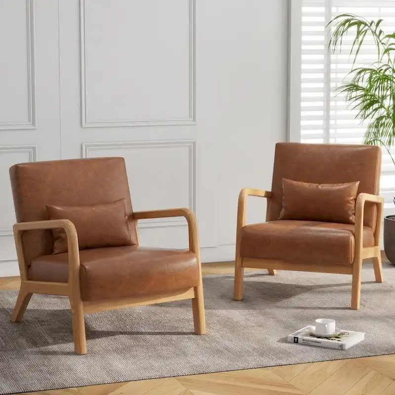 2 Set Upholstered Lounge Arm Chair with Pillow - Set of 2