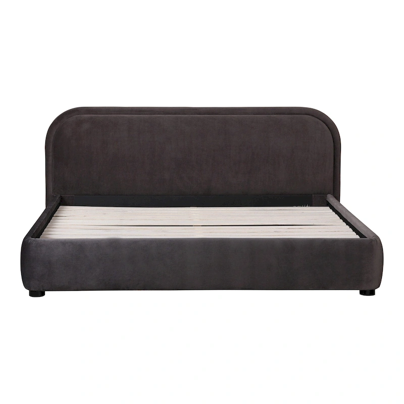 Aurelle Home Collete Modern Curved Oatmeal Upholstered Platform Bed
