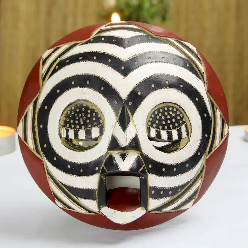 Novica Handmade Round Zebra African Wood Mask