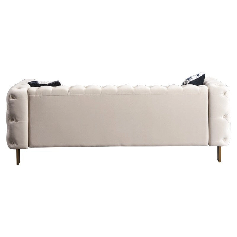 84.25 Velvet 3-Seater Sofa with Button Tufting, Gold Metal Legs, Pocket Spring And Foam Cushioning, 700 lb Capacity