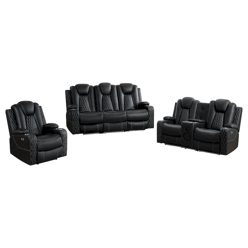 Deluxe Theater-Style Reclining Sofa Set with Power Recline, LED Lights, Wireless Charging and bluetooth Speaker